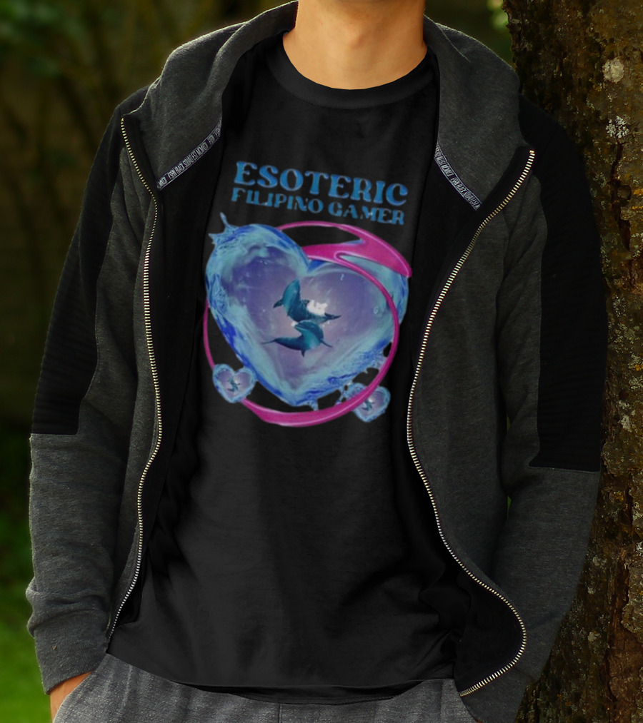 ESOTERIC FILIPINO GAMER Heart With Dolphins In Oceanic Sphere T-Shirt