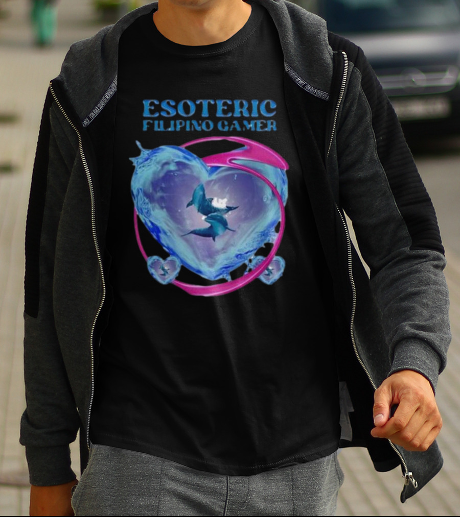 ESOTERIC FILIPINO GAMER Heart With Dolphins In Oceanic Sphere T-Shirt