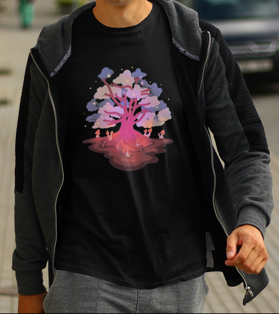 Glow And Grow Enchanted Tree With Mushrooms And Stars T-Shirt