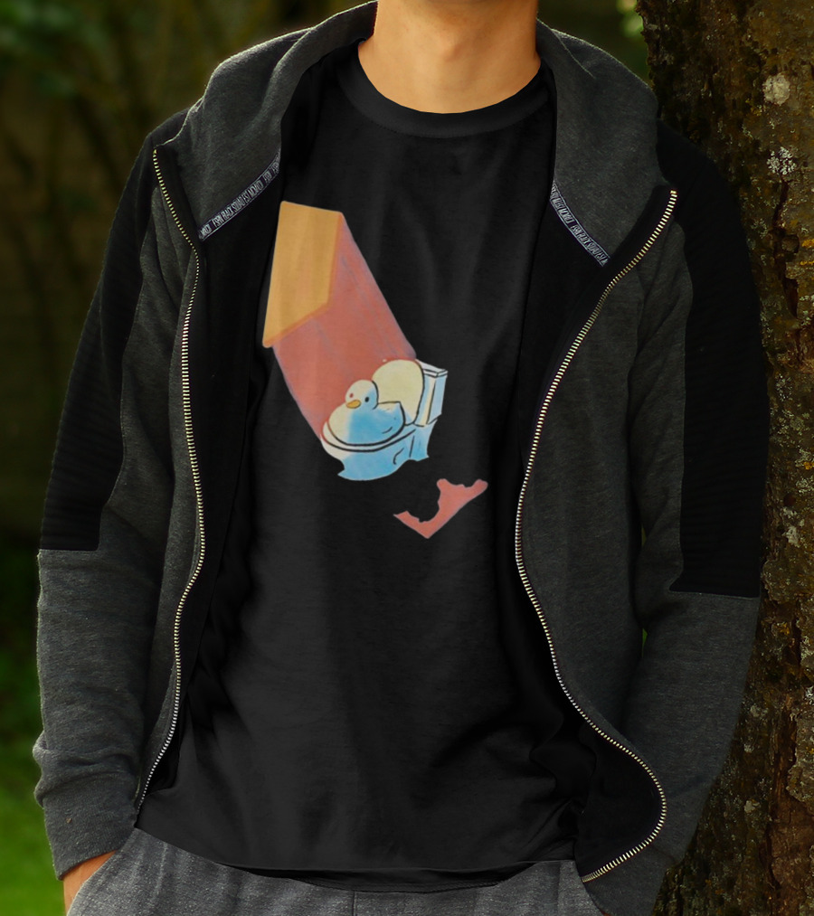 Groovy Space Duck Relaxing In Cosmic Beam On Toilet T-Shirt