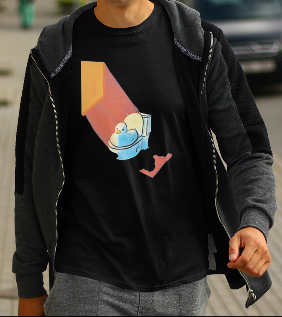 Groovy Space Duck Relaxing In Cosmic Beam On Toilet T-Shirt