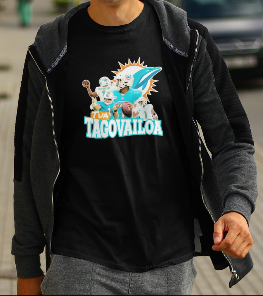 Miami Dolphins Tua Tagovailoa Football Action Collage T-Shirt