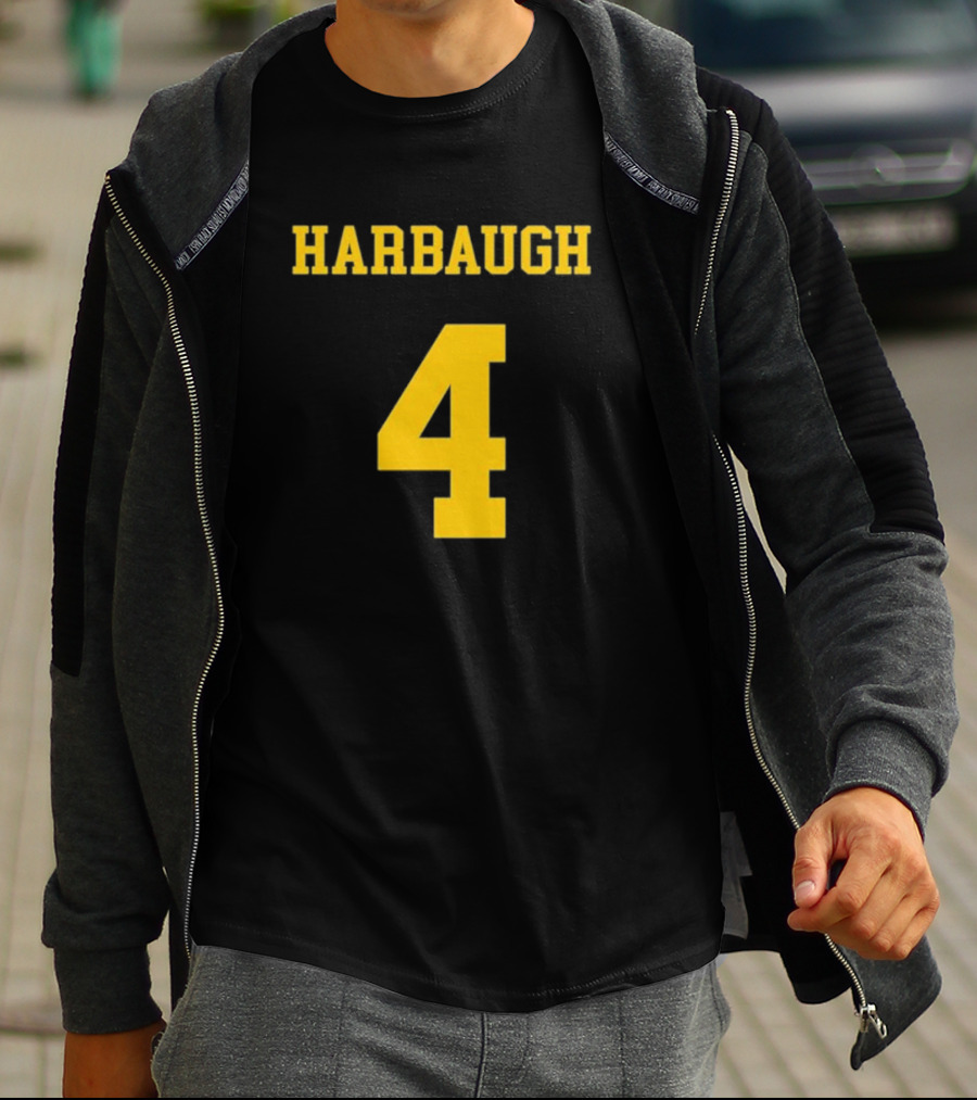 Harbaugh 4 Michigan Football Coach Iconic Jersey Number T-Shirt