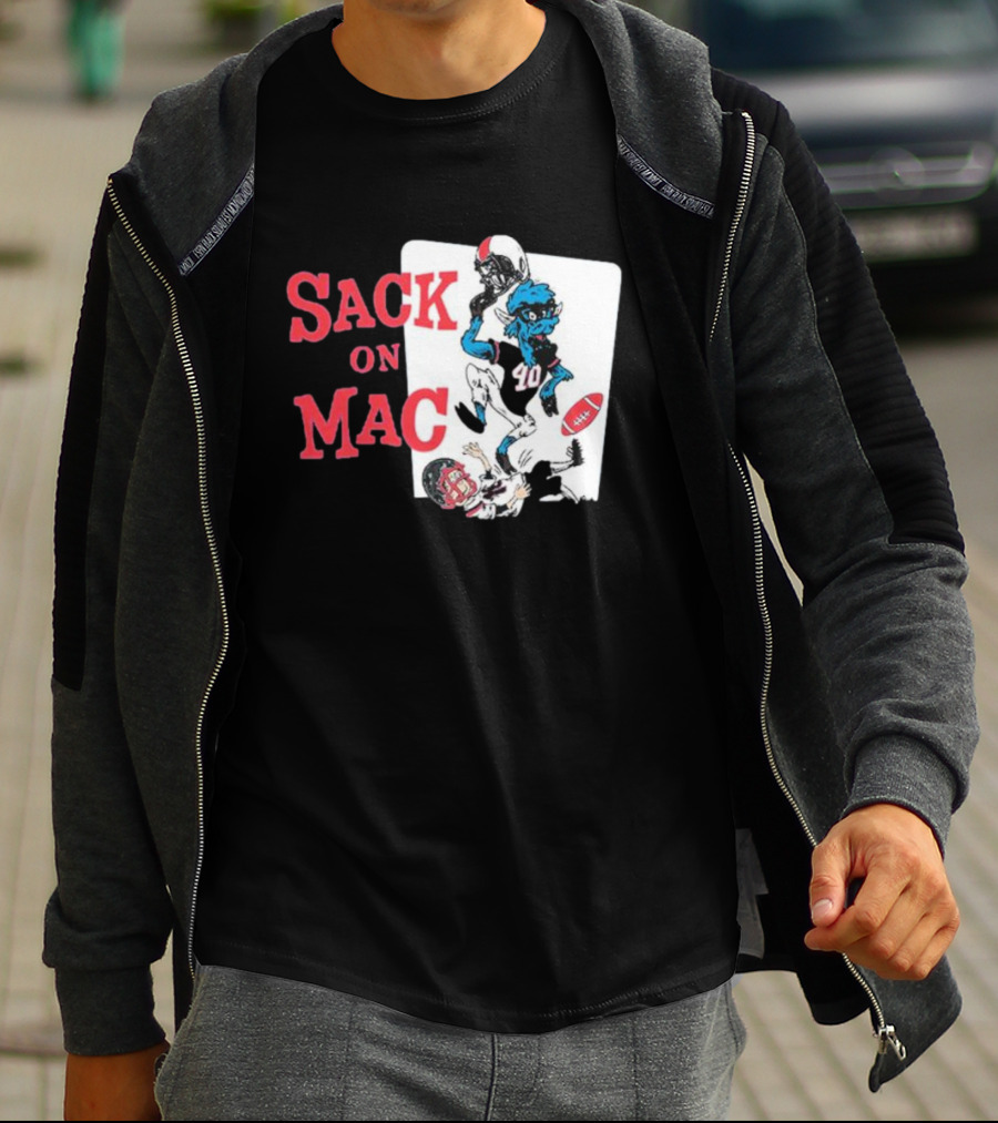 Sack On Mac NFL Football Cartoon Character Action T-Shirt