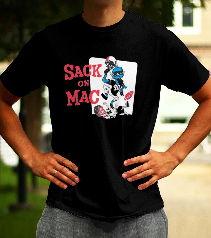 Sack On Mac NFL Football Cartoon Character Action T-Shirt