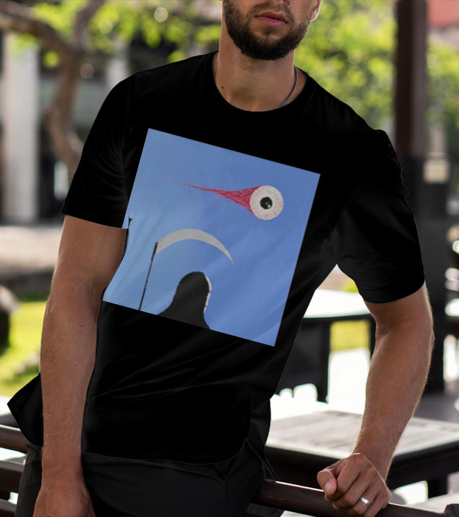 Grim Reaper With Scythe And Eyeball In Blue Sky Doja Cat Merch T-Shirt