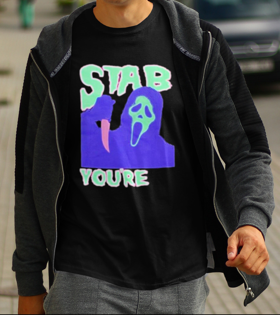 Stab You’re It Neon Horror Mask T-Shirt