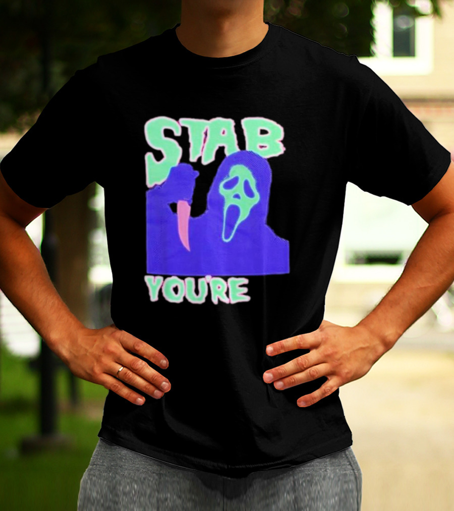 Stab You’re It Neon Horror Mask T-Shirt