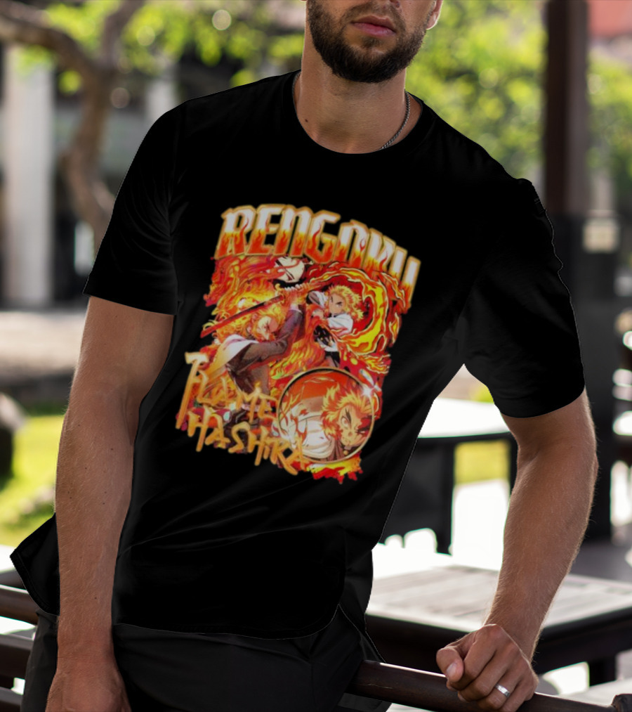 Rengoku Kyojuro Flame Hashira With Fiery Sword And Flames T-Shirt