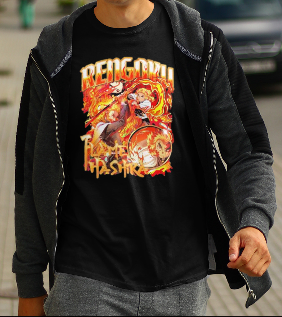 Rengoku Kyojuro Flame Hashira With Fiery Sword And Flames T-Shirt