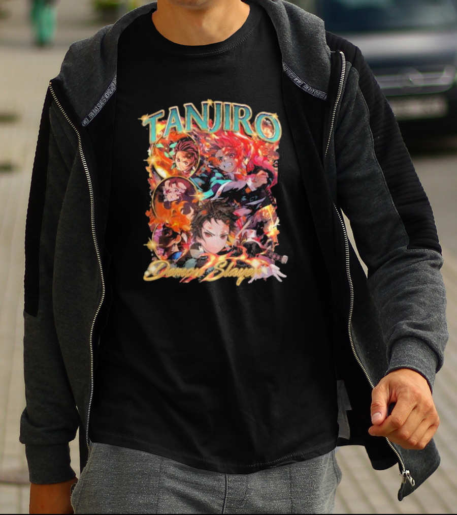 Tanjiro Kamado Demon Slayer Fiery Anime Action Scene T-Shirt