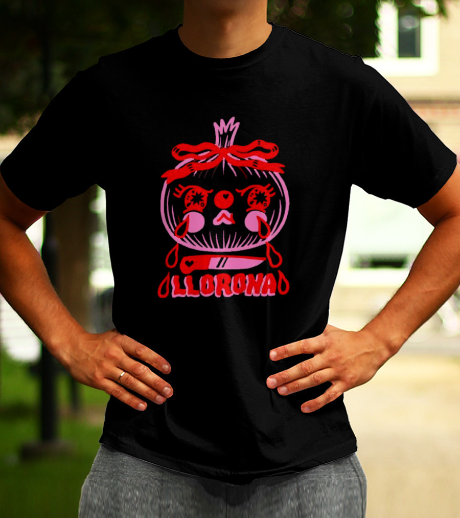Llorona Onion Tears With Knife And Heart Motif T-Shirt