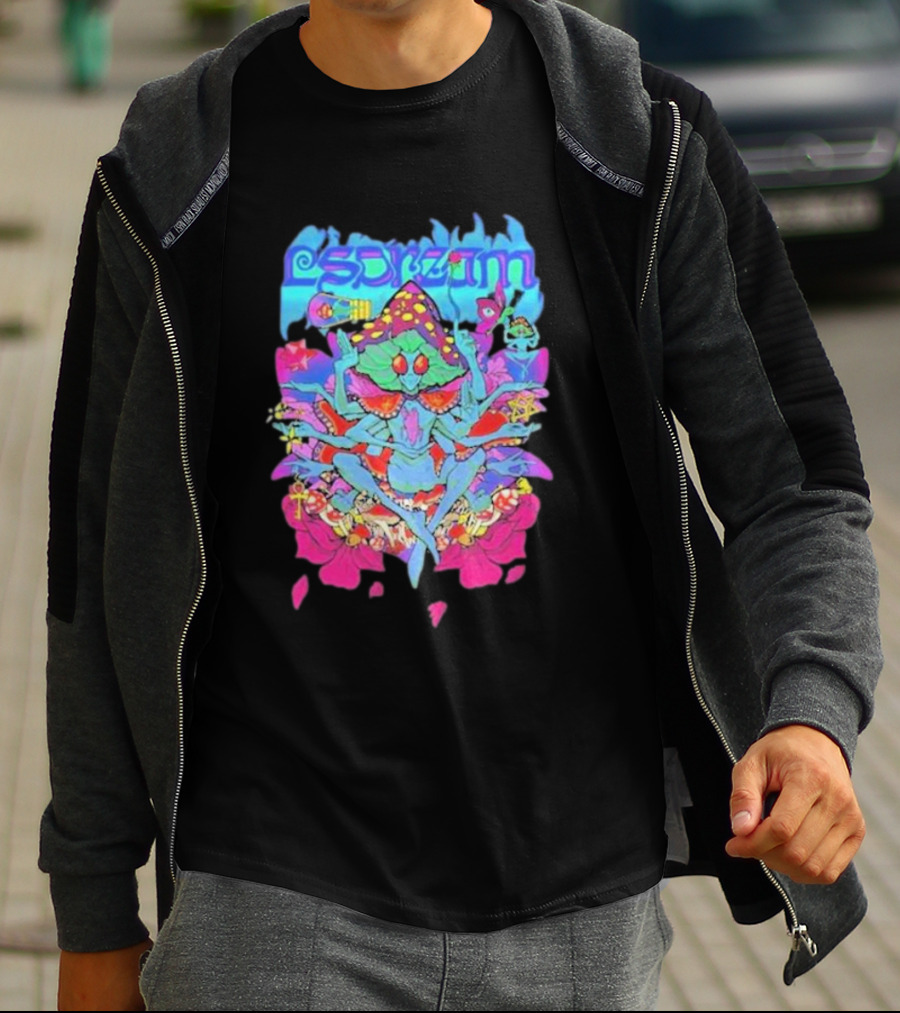 LSDream Mushi Psychedelic Bug Creature With Vibrant Colors And Cosmic Elements T-Shirt