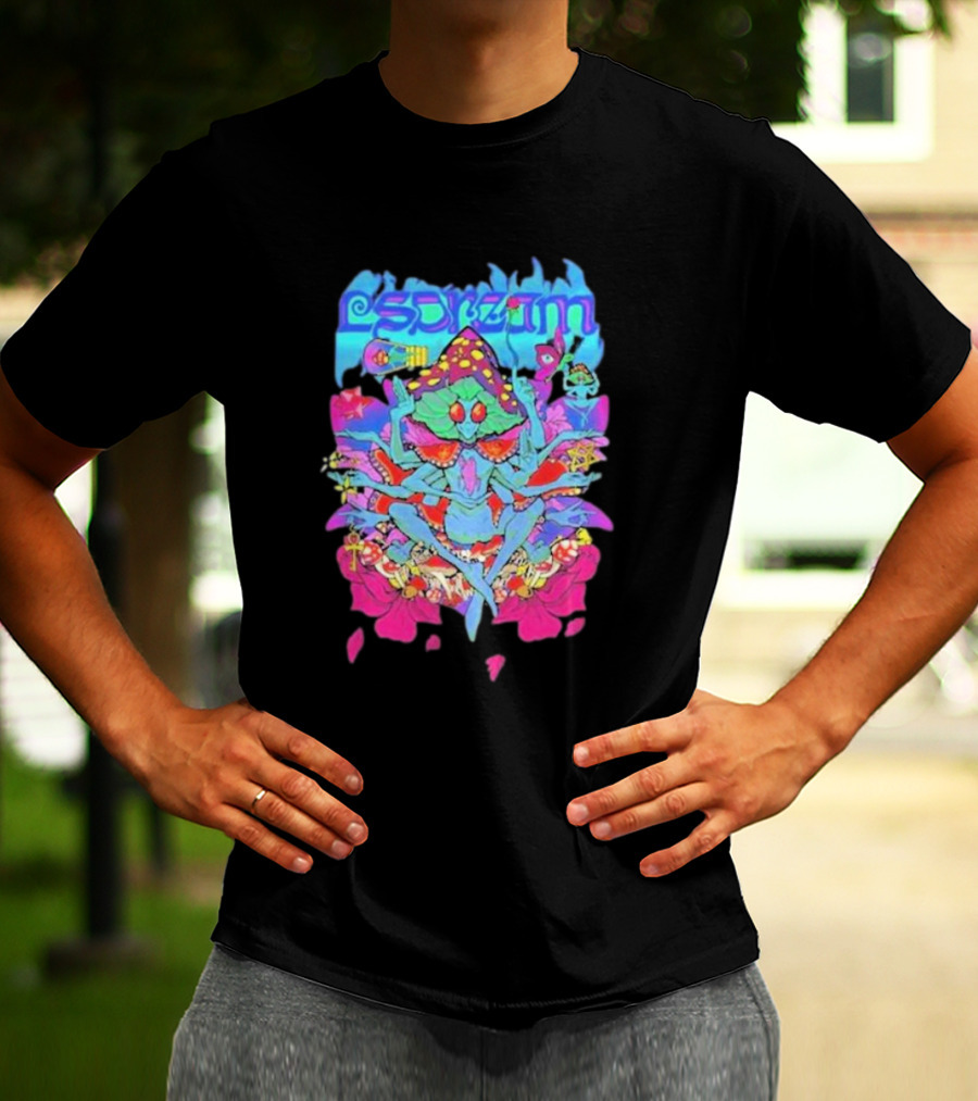 LSDream Mushi Psychedelic Bug Creature With Vibrant Colors And Cosmic Elements T-Shirt