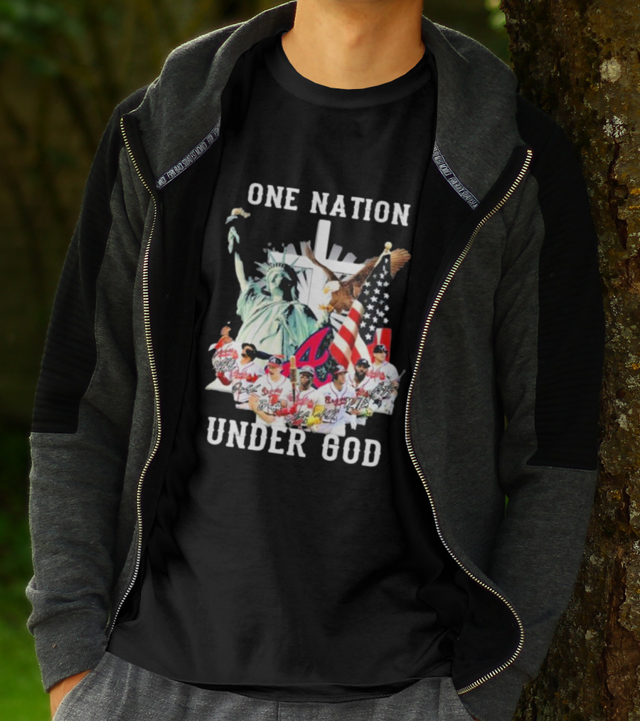 One Nation Under God Atlanta Braves American Flag Statue Of Liberty Players T-Shirt