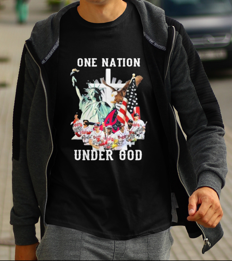 One Nation Under God Atlanta Braves American Flag Statue Of Liberty Players T-Shirt
