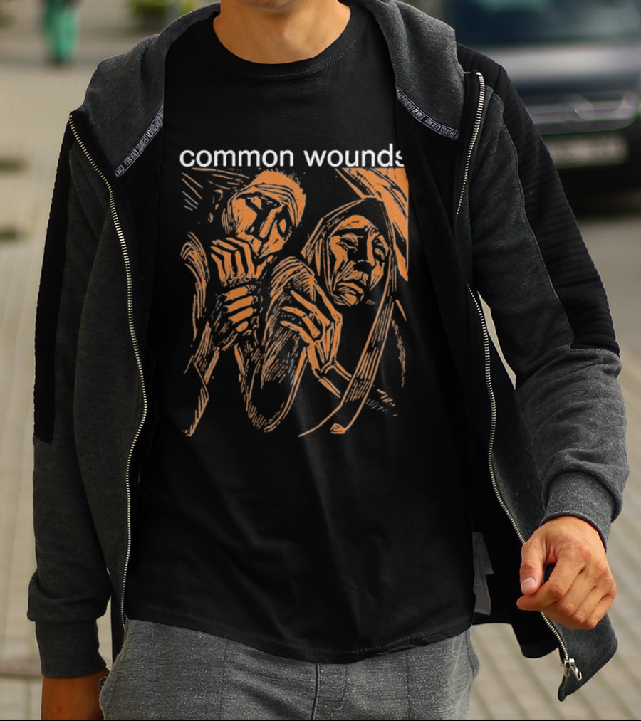 Common Wounds Woodcut Depicting Two Figures In Distressed Poses T-Shirt