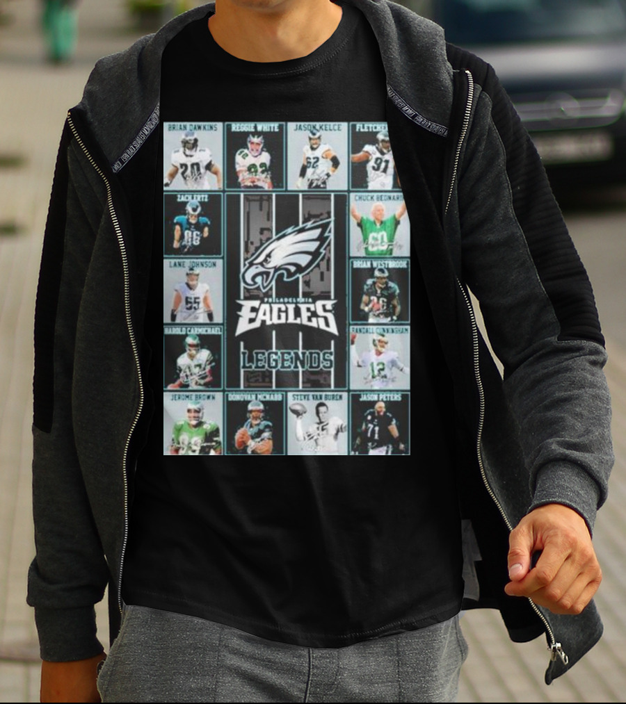 Philadelphia Eagles Brian Dawkins Reggie White Jason Kelce Fletcher Cox Legends Randall Cunningham Donovan McNabb T-Shirt