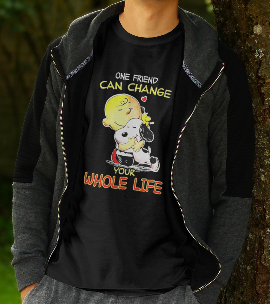 Snoopy And Friends One Friend Can Change Your Whole Life Hugging Image T-Shirt