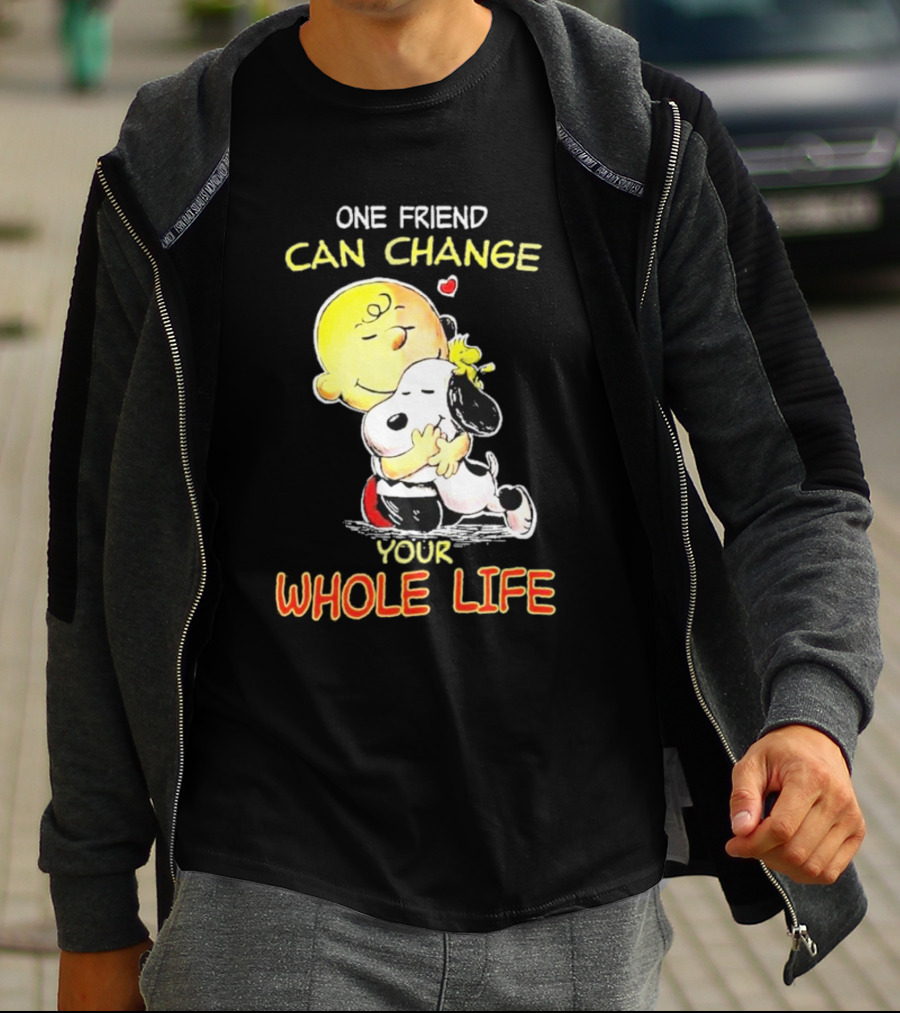 Snoopy And Friends One Friend Can Change Your Whole Life Hugging Image T-Shirt