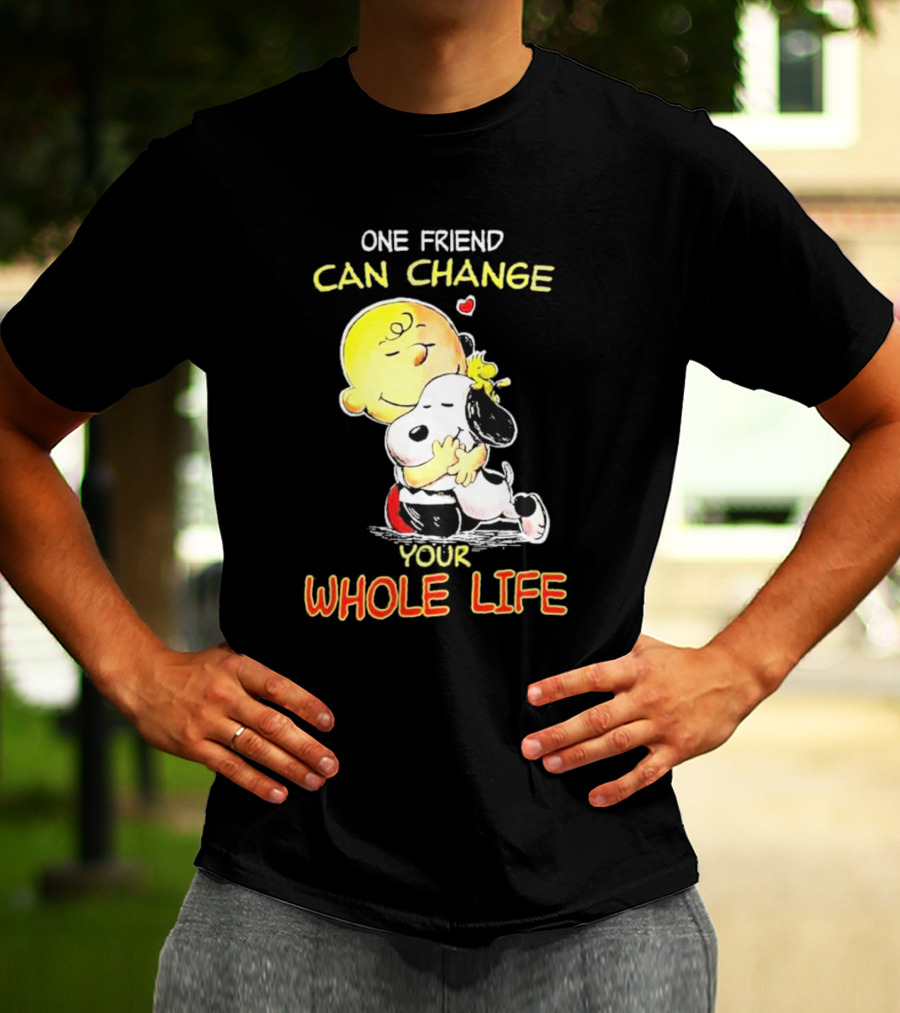 Snoopy And Friends One Friend Can Change Your Whole Life Hugging Image T-Shirt
