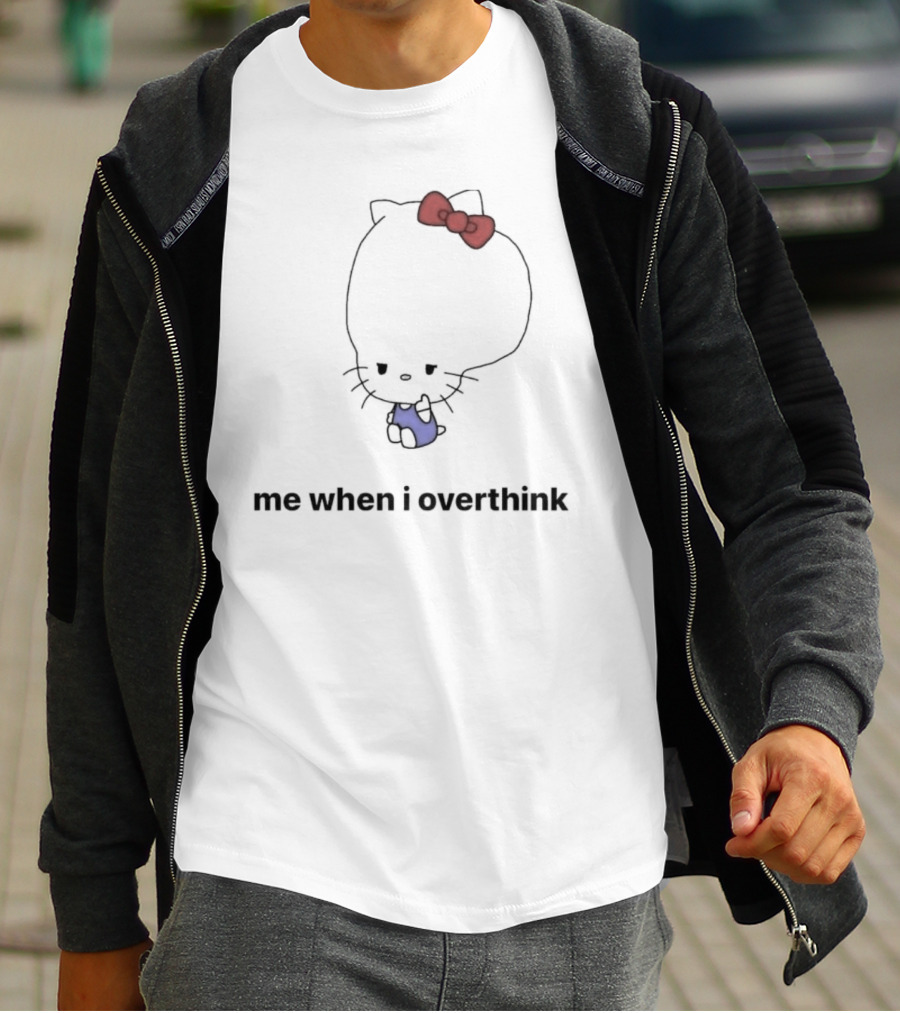 Me When I Overthink Kitty Red Bow Blue T-Shirt