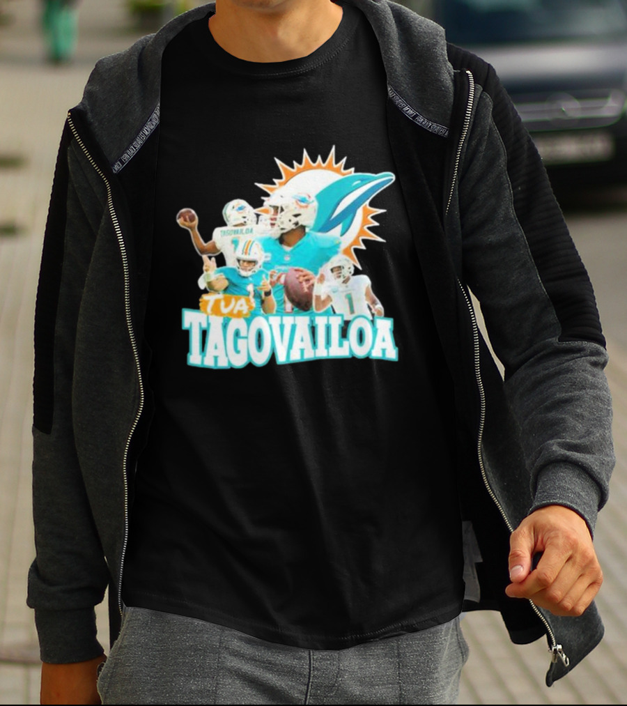 Tua Tagovailoa Miami Dolphins Quarterback Montage T-Shirt