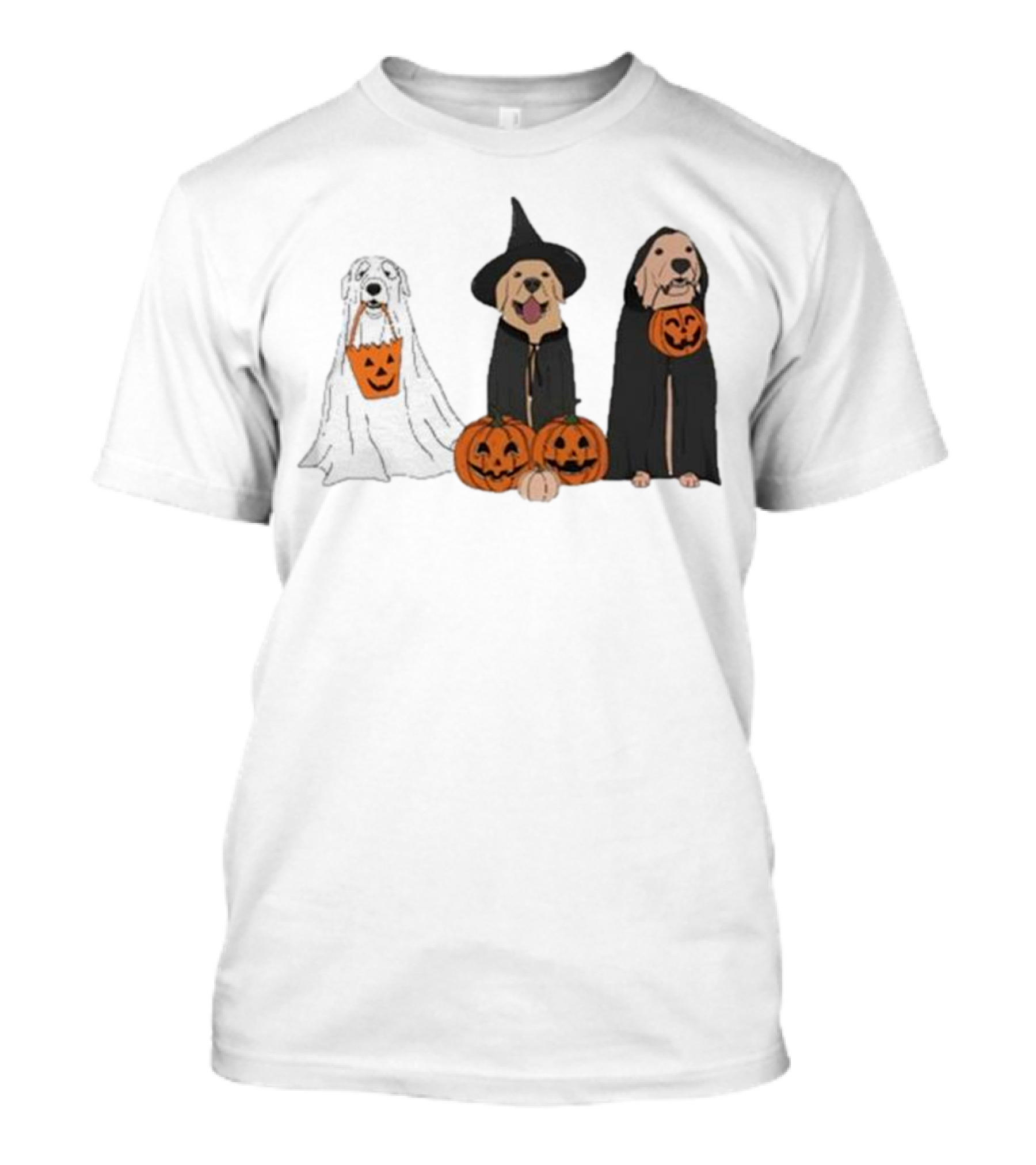 Ghost Dogs Halloween Pumpkin Witch Cloak Trio T-Shirt