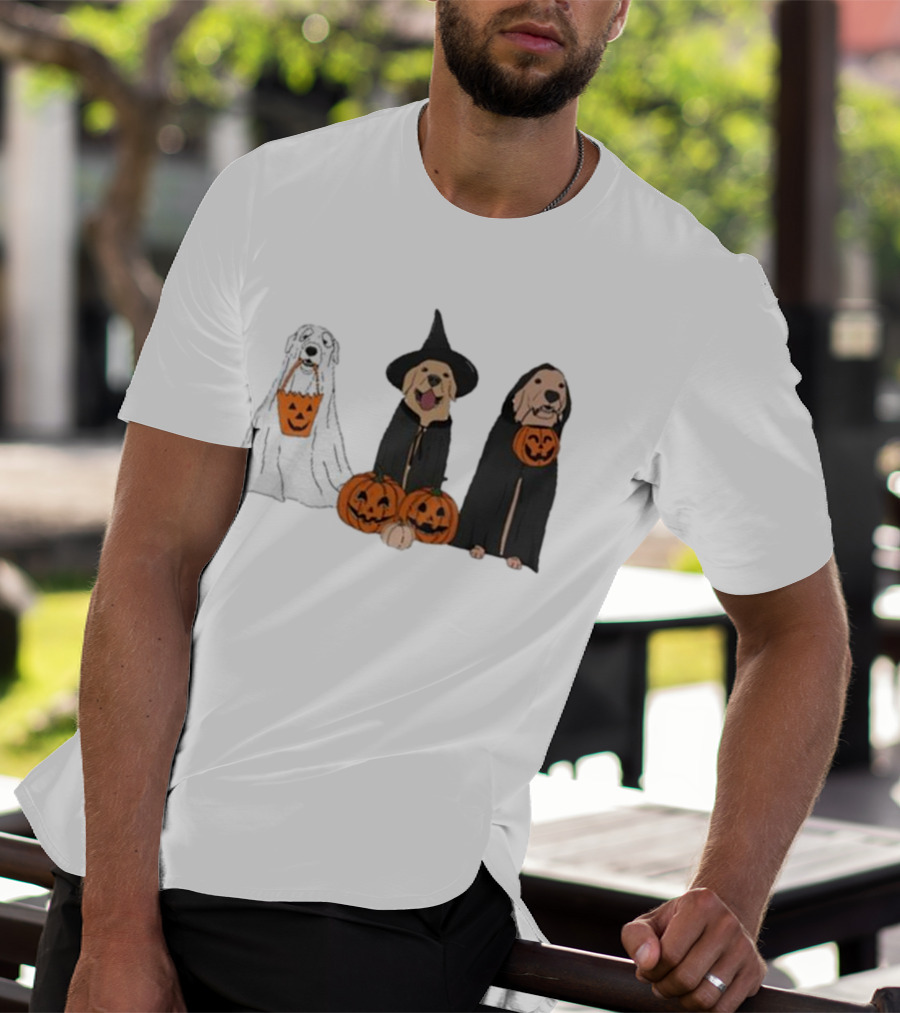 Ghost Dogs Halloween Pumpkin Witch Cloak Trio T-Shirt