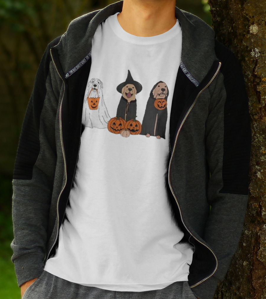 Ghost Dogs Halloween Pumpkin Witch Cloak Trio T-Shirt