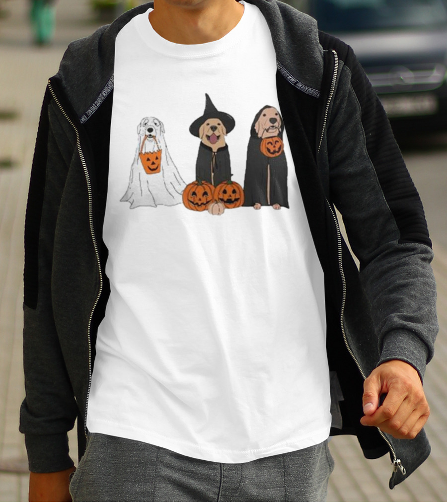 Ghost Dogs Halloween Pumpkin Witch Cloak Trio T-Shirt