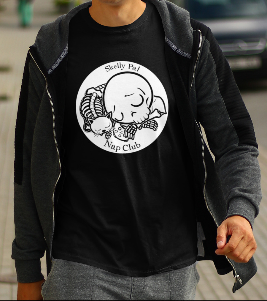 Skelly Pal Nap Club Painter Johnny Chiodini Skeleton Cat T-Shirt