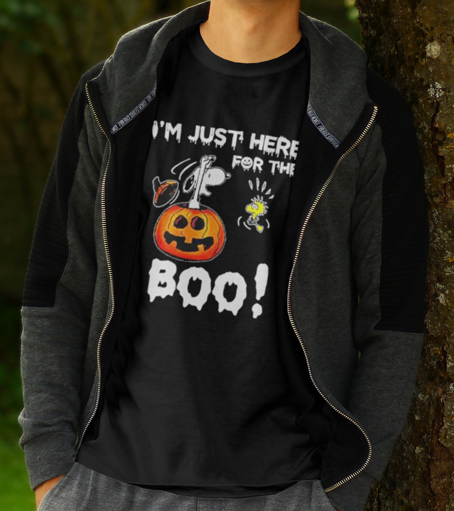 Snoopy And Woodstock Halloween I'm Just Here For The Boo Pumpkin T-Shirt