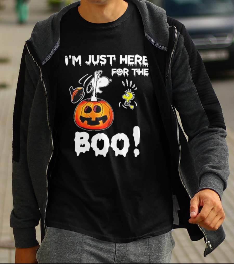 Snoopy And Woodstock Halloween I'm Just Here For The Boo Pumpkin T-Shirt