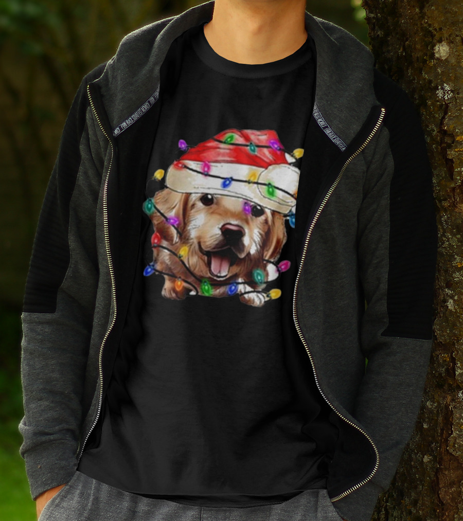 Christmas Lights Dog Lover Santa Hat Raglan T-Shirt