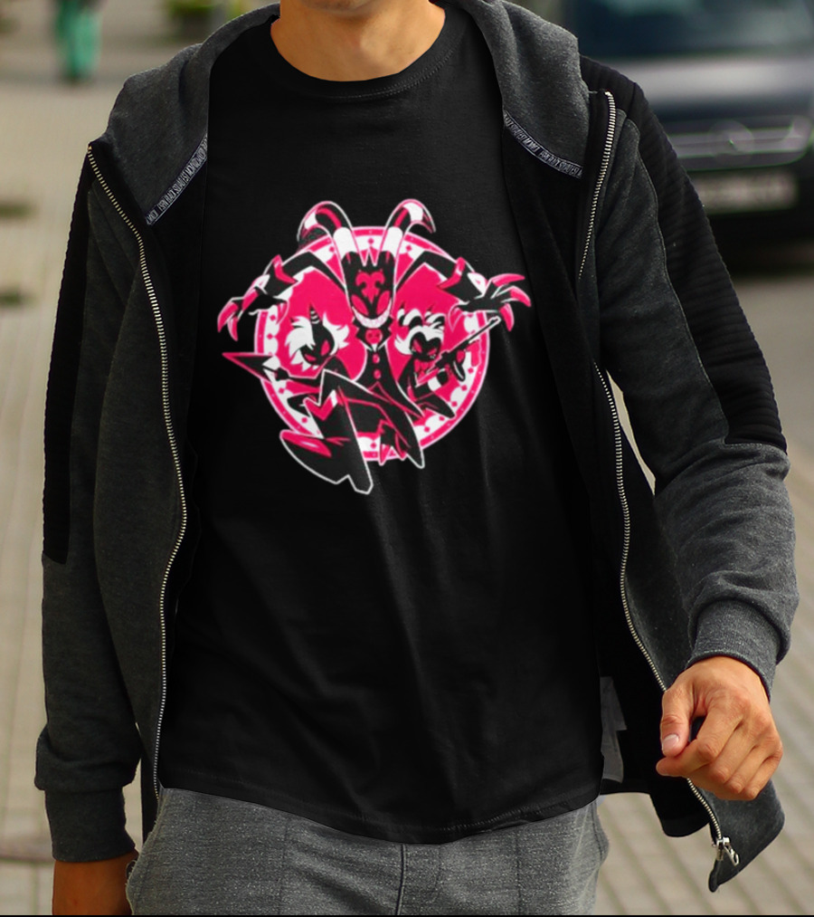 Helluva Boss IMP Characters Circle Pink And Black T-Shirt