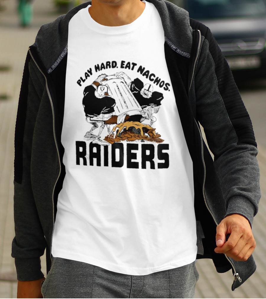 Play Hard Eat Nachos Raiders Football Fans Iconic Sports Team Humor T-Shirt