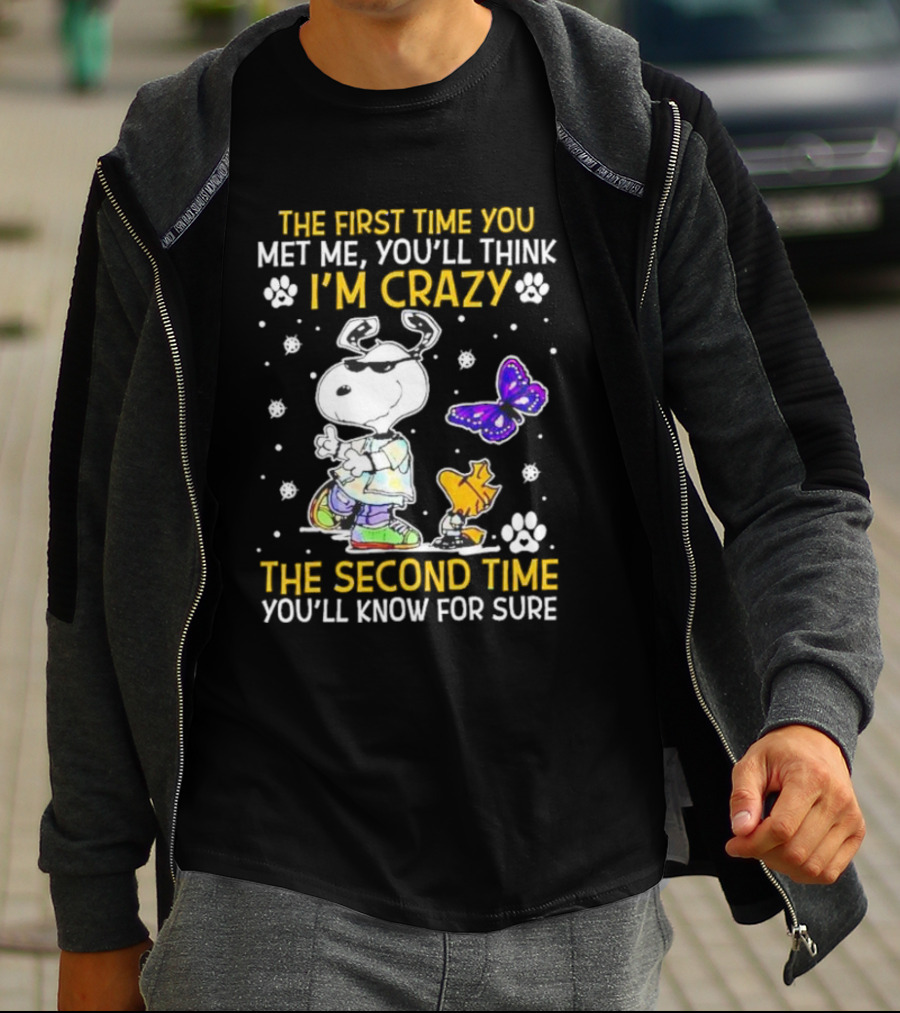 Snoopy And Woodstock The First Time You Met Me You'll Think I'm Crazy The Second Time You'll Know For Sure T-Shirt