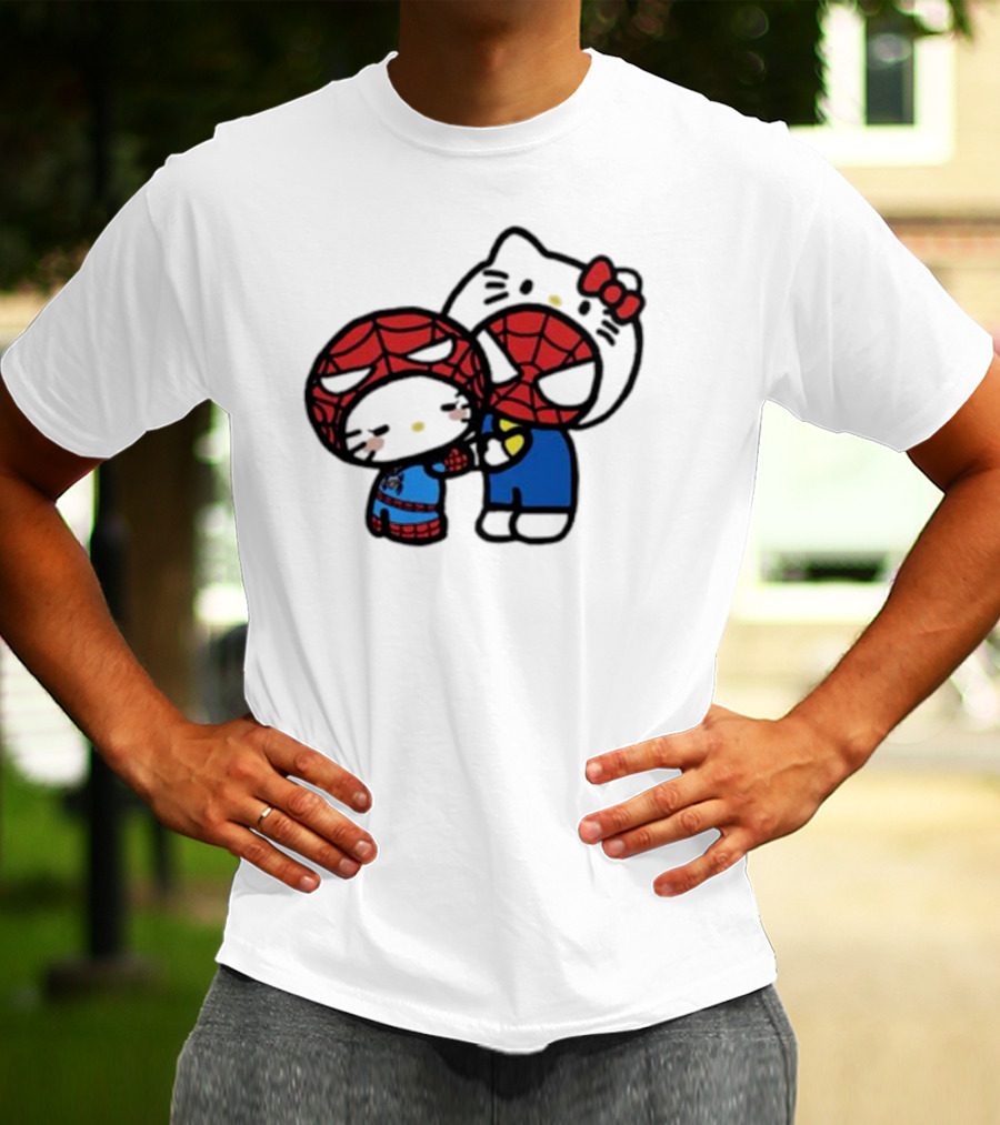 Hello Kitty Spider-Man Crossover Cartoon Characters T-Shirt