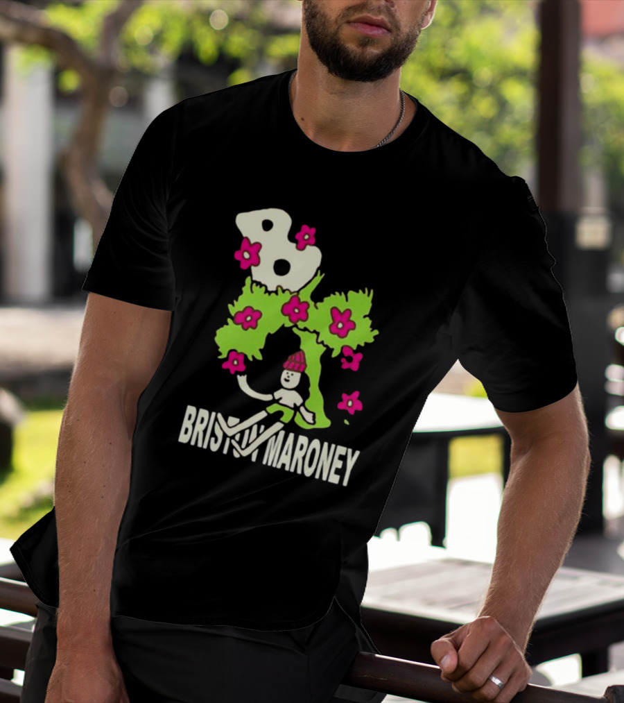 Briston Maroney Cartoon Character With Green Planet And Pink Flowers T-Shirt