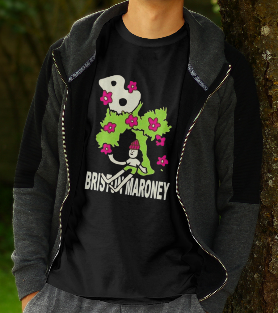 Briston Maroney Cartoon Character With Green Planet And Pink Flowers T-Shirt