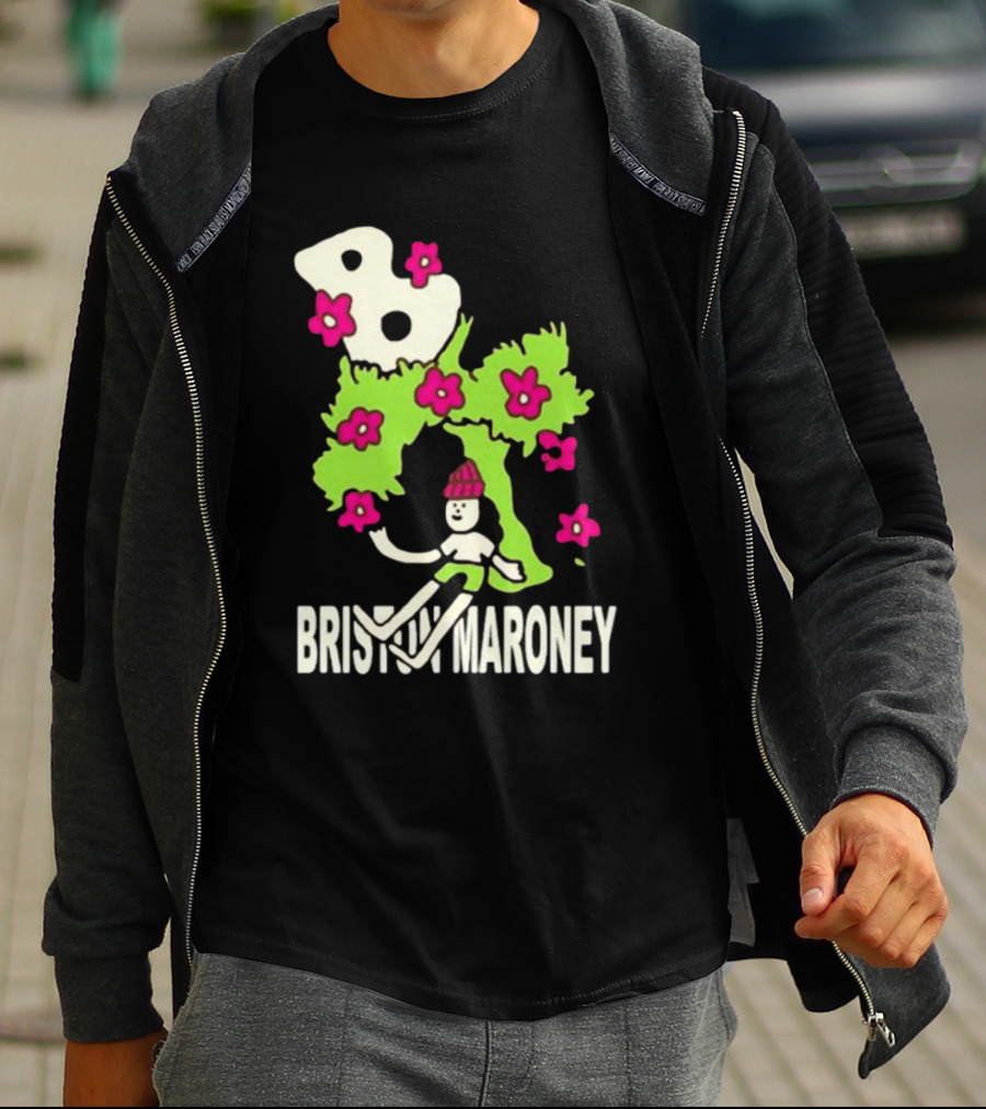 Briston Maroney Cartoon Character With Green Planet And Pink Flowers T-Shirt