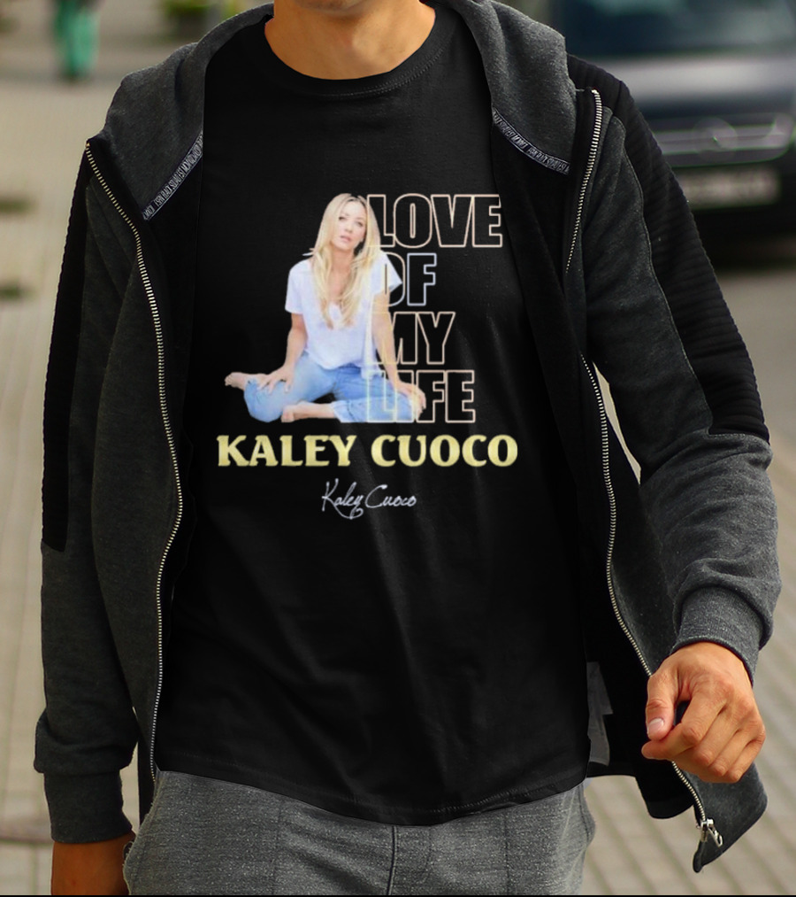 Kaley Cuoco Love Of My Life Sitting Casual Jeans Pose T-Shirt