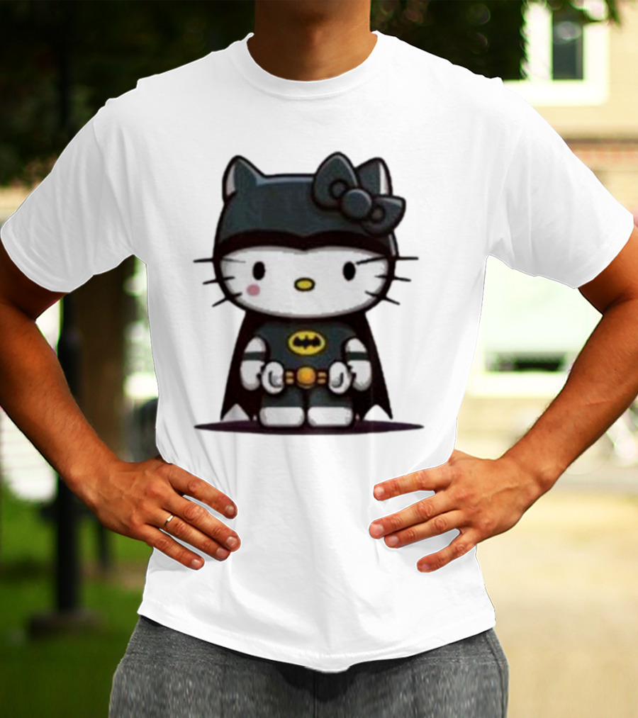 Hello Kitty Batman Crossover Character With Bat Symbol Costume T-Shirt