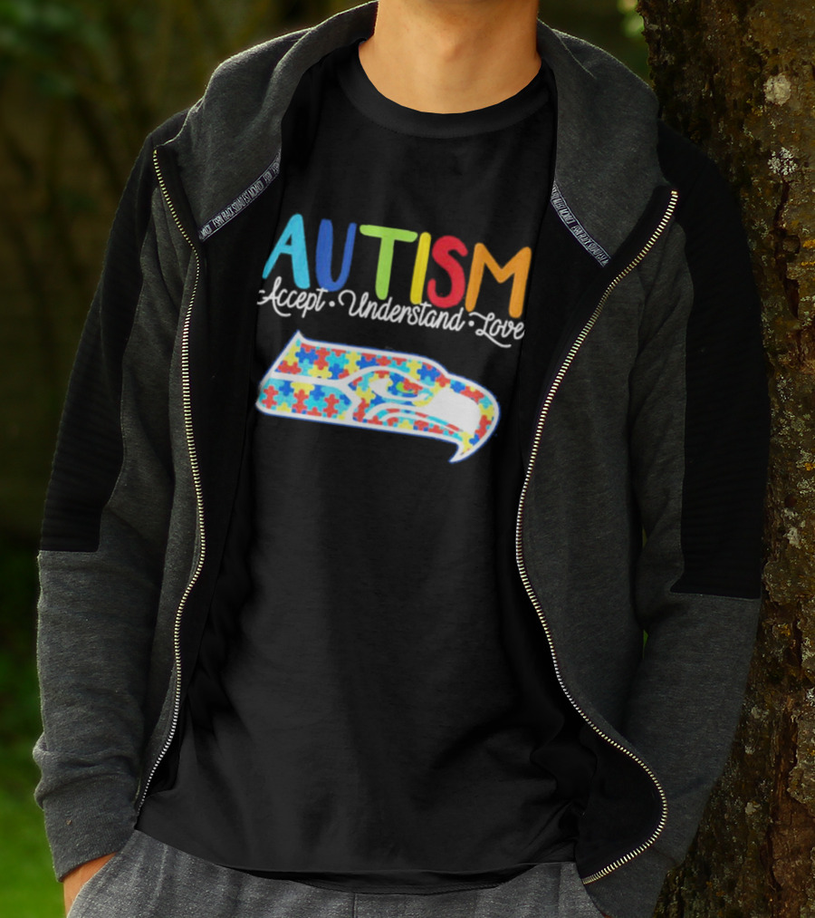 Seattle Seahawks NFL Autism Accept Understand Love Puzzle T-Shirt