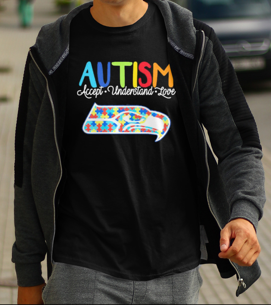 Seattle Seahawks NFL Autism Accept Understand Love Puzzle T-Shirt