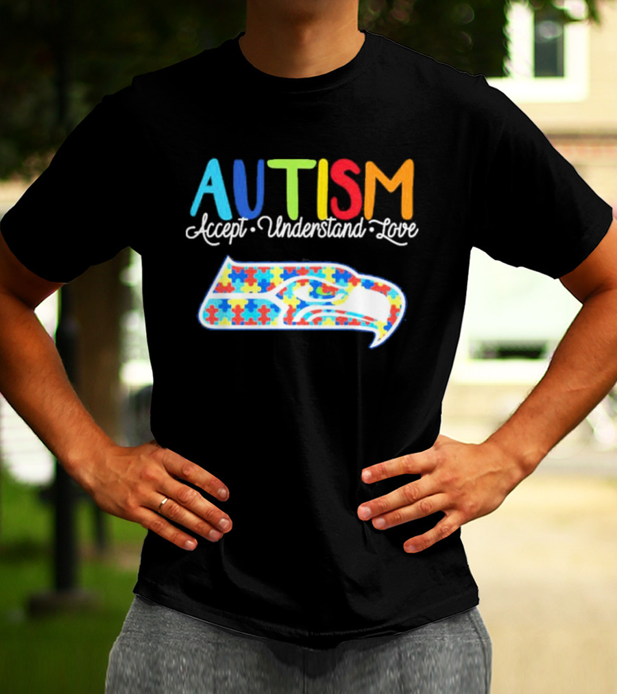 Seattle Seahawks NFL Autism Accept Understand Love Puzzle T-Shirt
