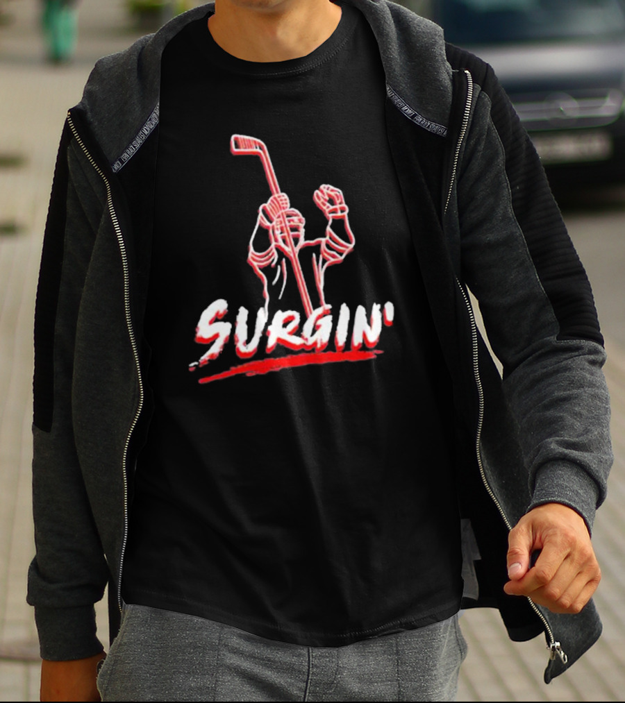 NHL Surgin Celebration Hockey Player With Stick Raised T-Shirt