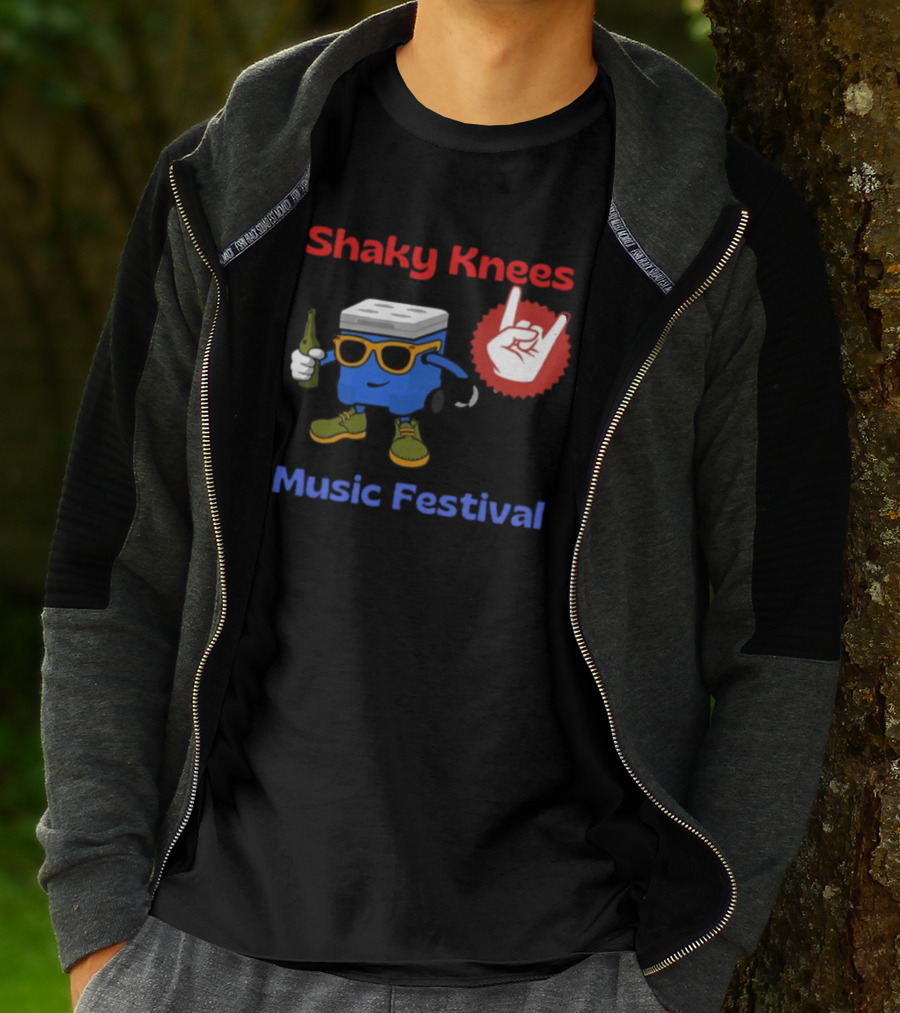 Shaky Knees Music Festival Cooler Character Holding Bottle With Hand Gesture T-Shirt