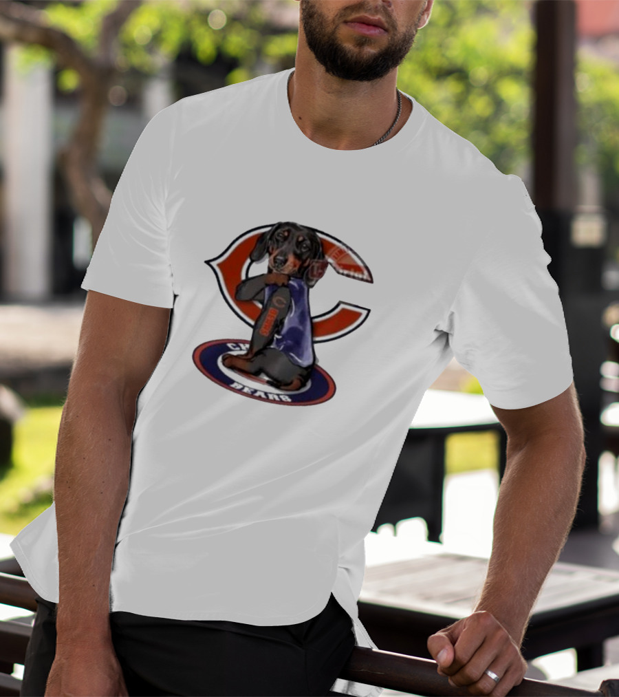 Dachshund Chicago Bears NFL Emblem Tattoo T-Shirt